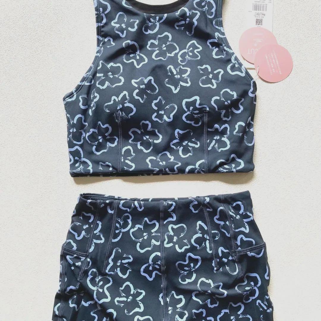 エミ ヨガ 上下 セットアップ 0 ブラトップ レギンス ヨガウェア 花柄 紺