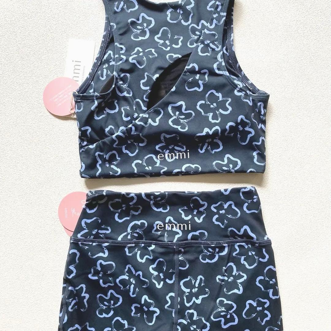 エミ ヨガ 上下 セットアップ 0 ブラトップ レギンス ヨガウェア 花柄 紺