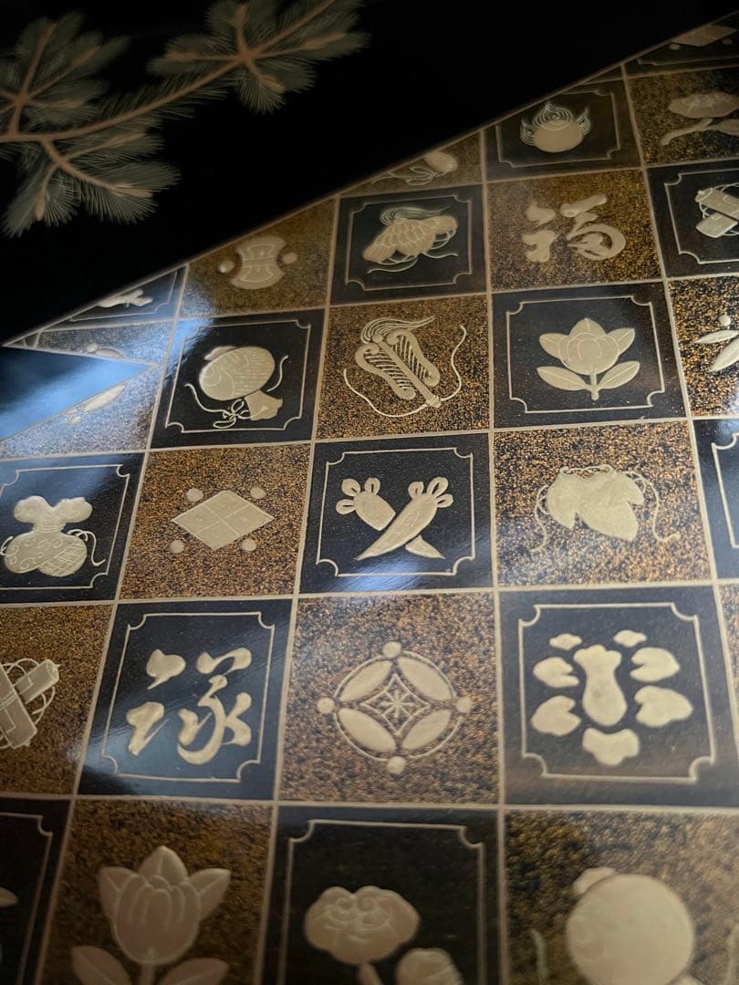 重ね盆　蒔絵　四角盆　共箱あり「福、寿」トレー お盆 和食器 レトロ お膳