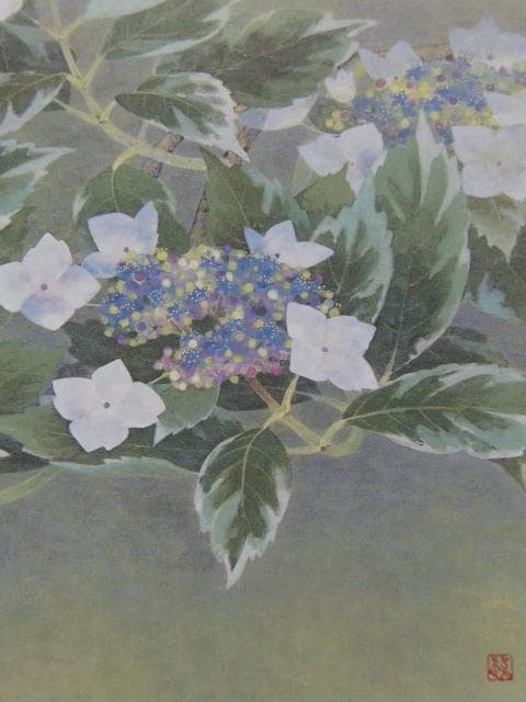 藤原敏行、【額紫陽花】、希少な額装用画集より、新品額装付