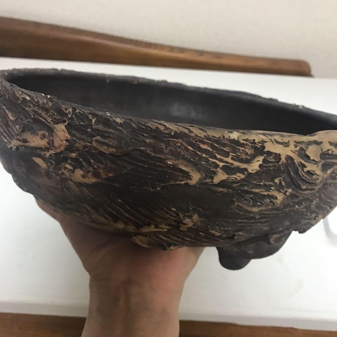 盆栽蜂　超希少激レア松皮盆栽鉢時代3つ足山野草鉢草もの盆栽鉢置き物ゴツゴツした鉢