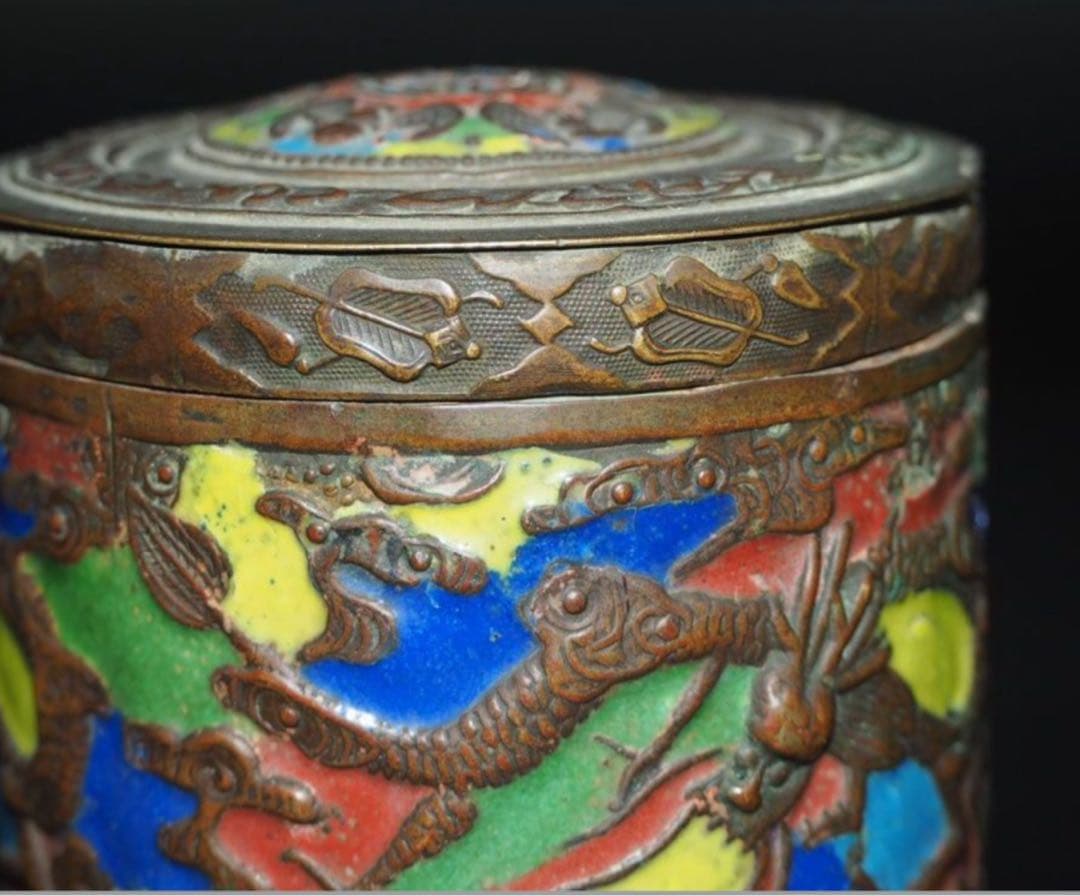 送料無料　江戸～明治　七宝龍文茶筒・茶入　茶道具　検/銀瓶鉄瓶茶托茶壺古錫玉川堂