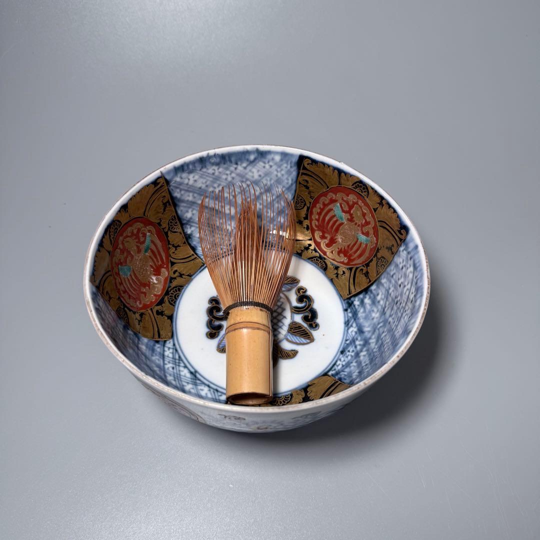 明治時代　染錦龍鳳凰文中鉢　2個　花唐草文　角冨印　古器を楽しむ　アンティーク器