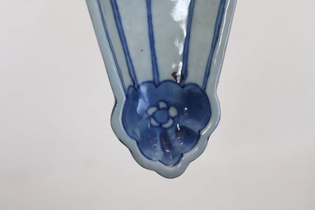 古染　扇型山水人物紋皿5点　送料込み250115