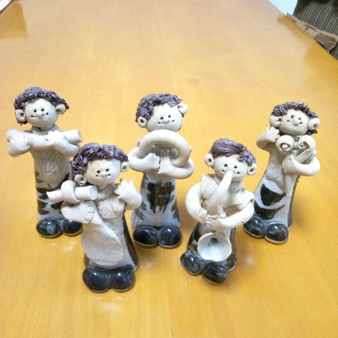 砥部焼き　青芳人形　森元青芳　5体　磁器　置物　手作り　工芸品