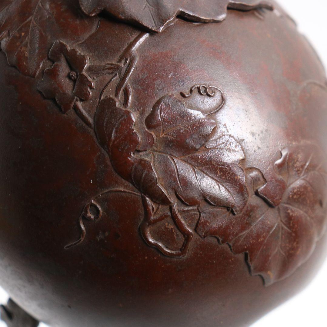 鋳師 金森浄栄作 鋳銅 瓢花入 高岡銅器 共箱　AW827　Z1