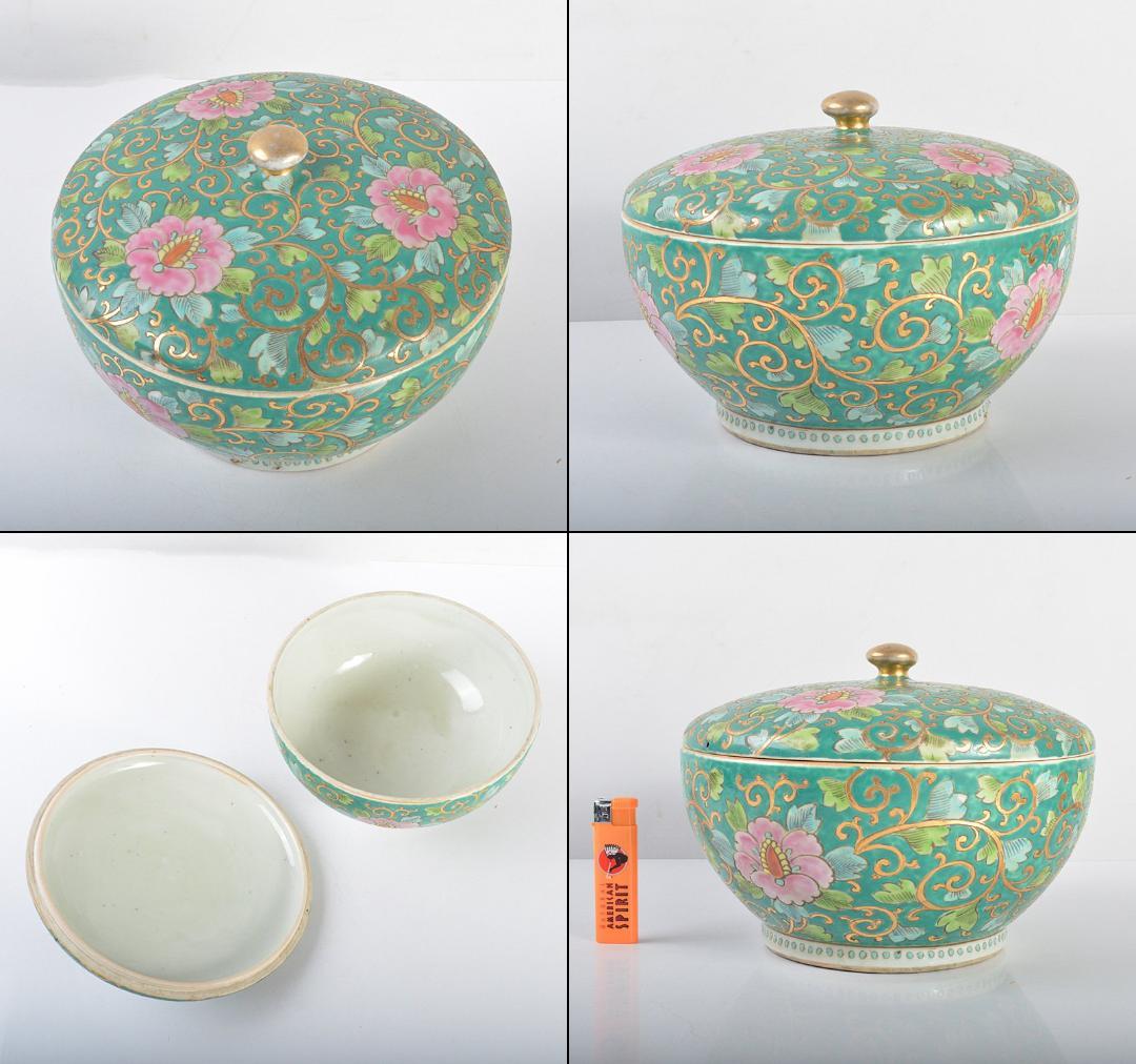 中国　新渡　粉彩　花唐草文　蓋物　菓子鉢　C　R4284