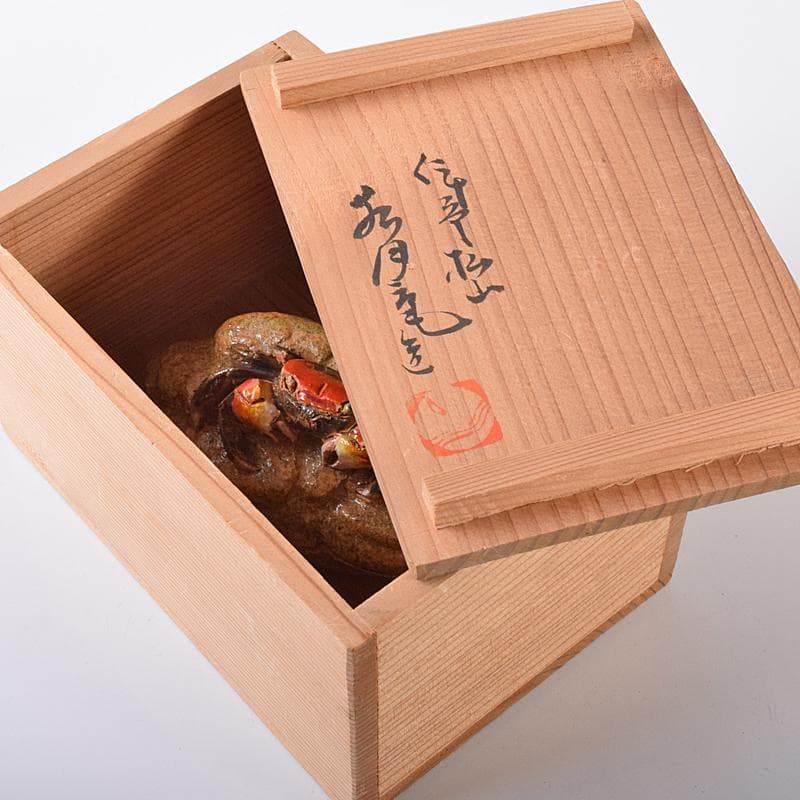 茶道具　伊予松山　水月焼　砥部焼　蟹香合　共箱　M　R8163
