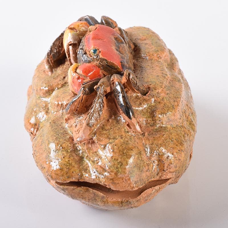 茶道具　伊予松山　水月焼　砥部焼　蟹香合　共箱　M　R8163