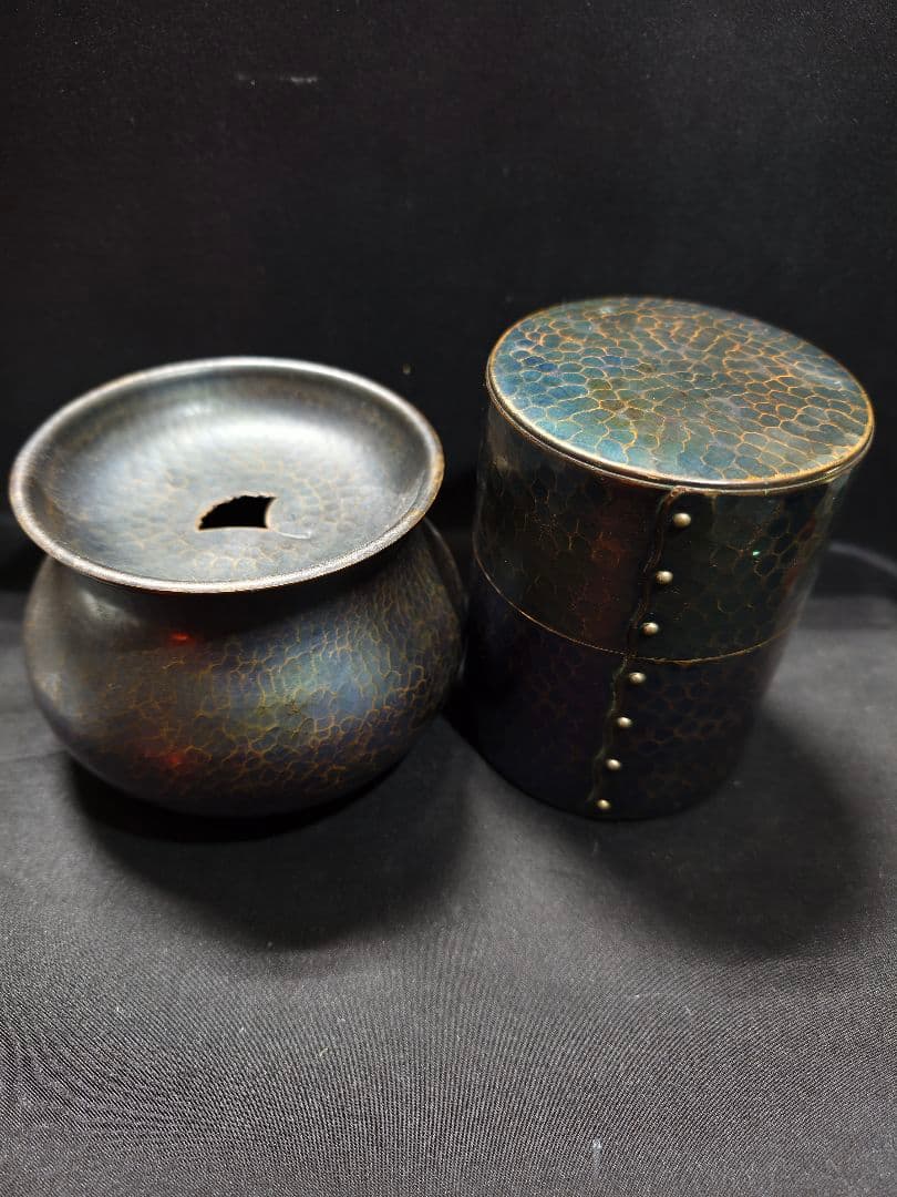 茶道具 玉川堂茶筒+建水 鎚起銅器 新潟県無形文化財 燕三条 旧家蔵出し美品