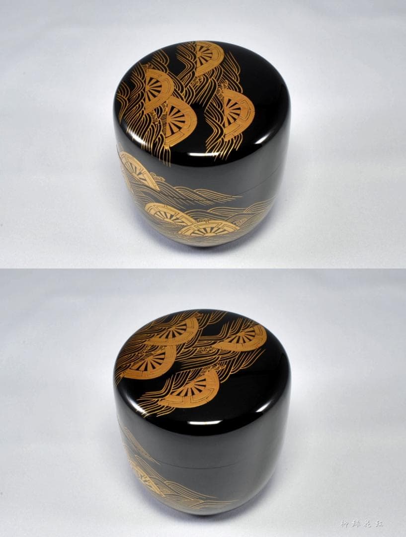 中村宗尹 片輪車蒔絵 大棗 内銀溜 共箱 茶道具