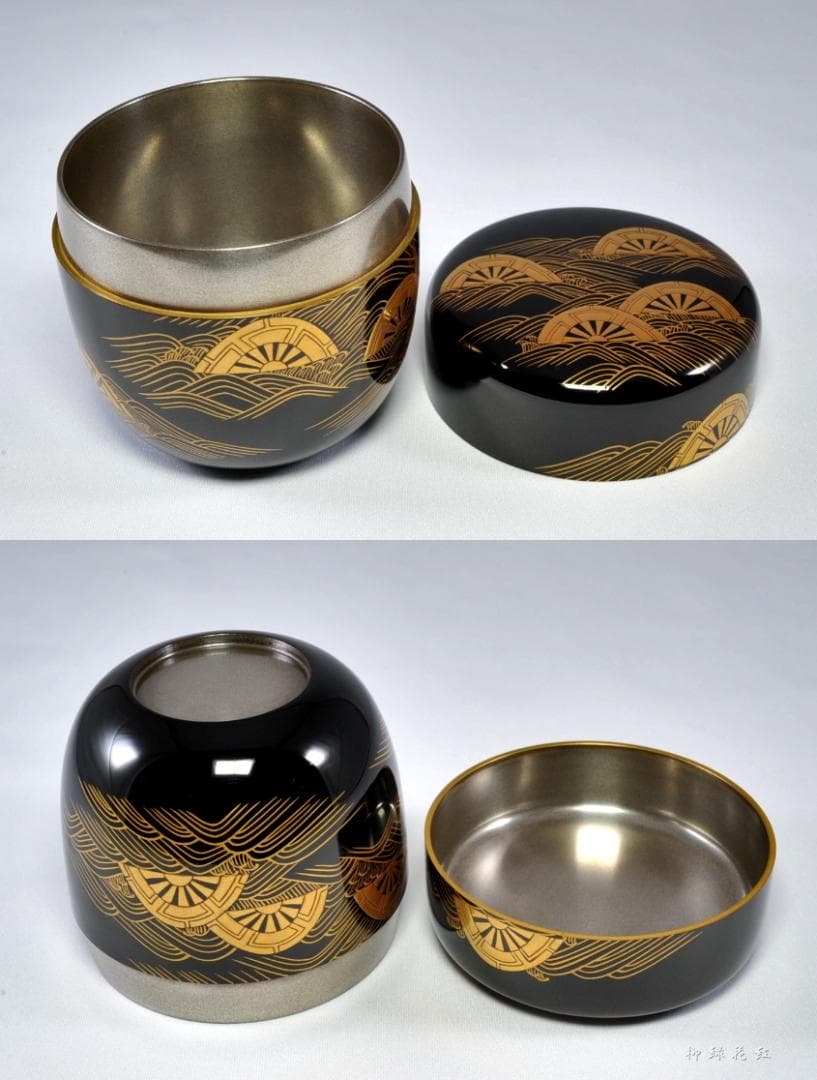 中村宗尹 片輪車蒔絵 大棗 内銀溜 共箱 茶道具