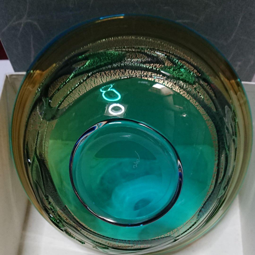 津軽びいどろ 作家物 秋村実作 金彩花入れ 重量約1075g未使用品・美品