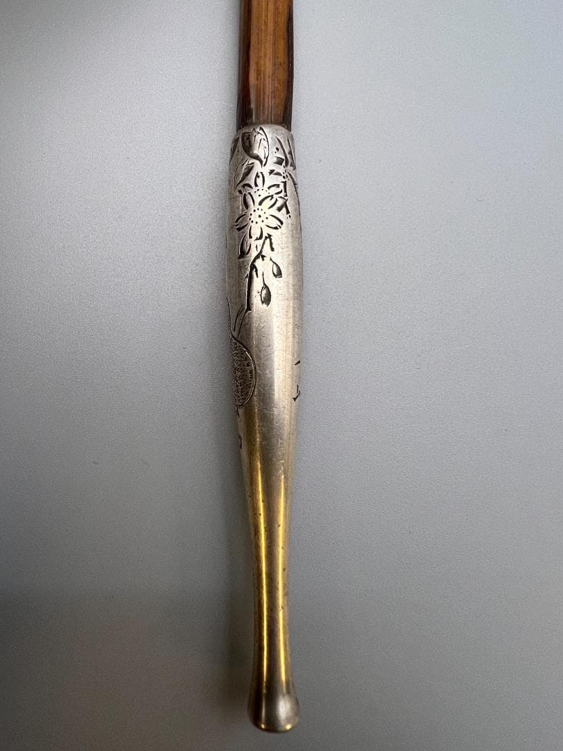 【海】純銀煙管　キセル　一山　瓢箪図　純刻印　銀細工　アンティーク　重量約37g