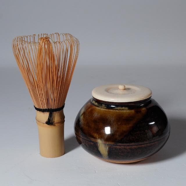 膳所焼　大海茶入　仕覆：伊予簾　共箱　茶道具　茶器　長緒　陽炎園