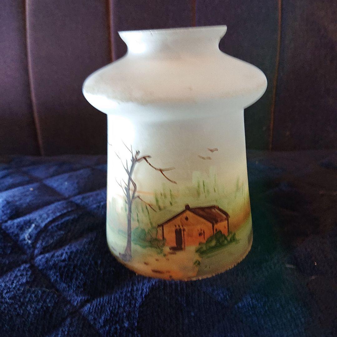 イギリス田舎の夕焼け風景、手描きランプシェード、アンティーク