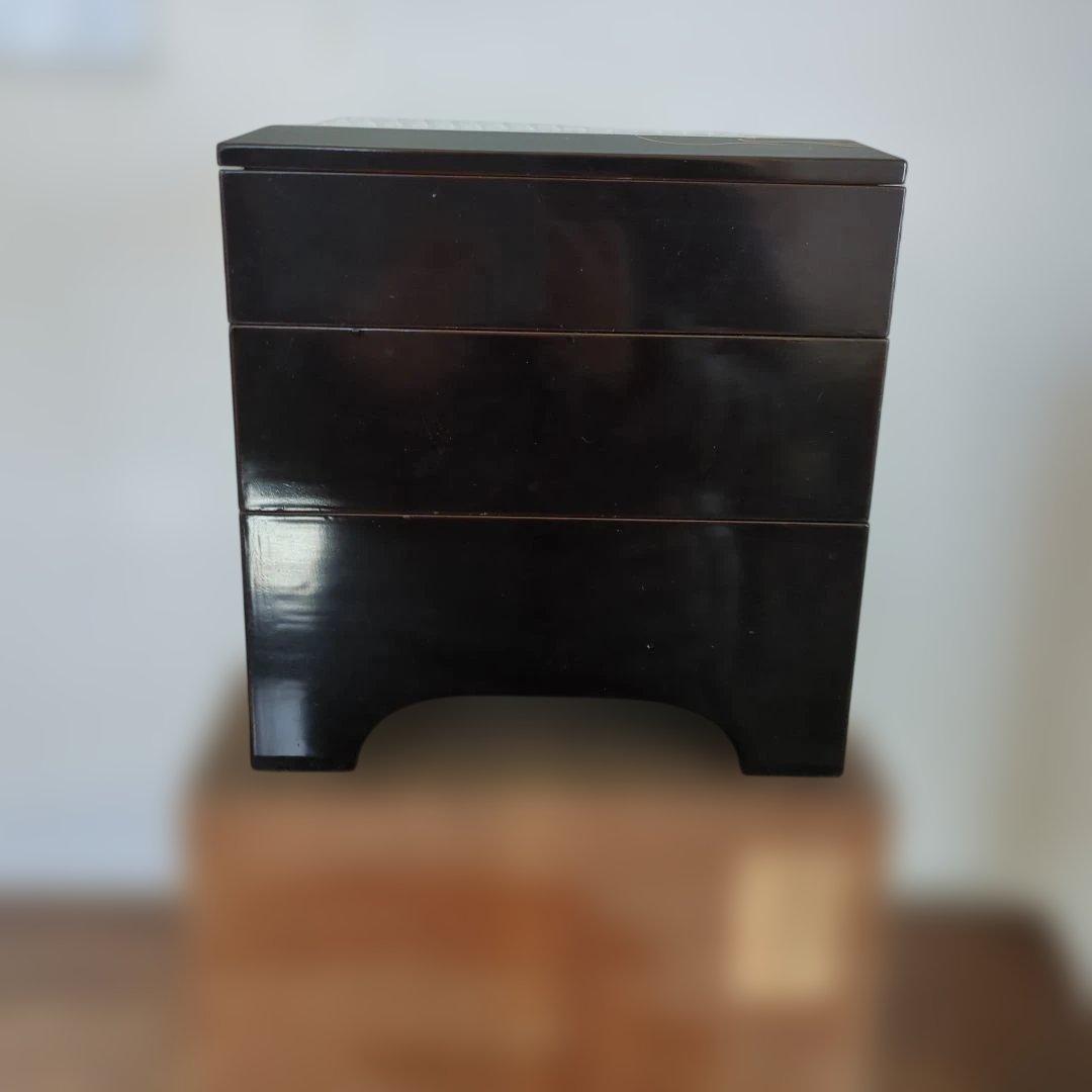 骨董　重箱　螺鈿　三段重　木製　漆器　正月　おせち　木箱