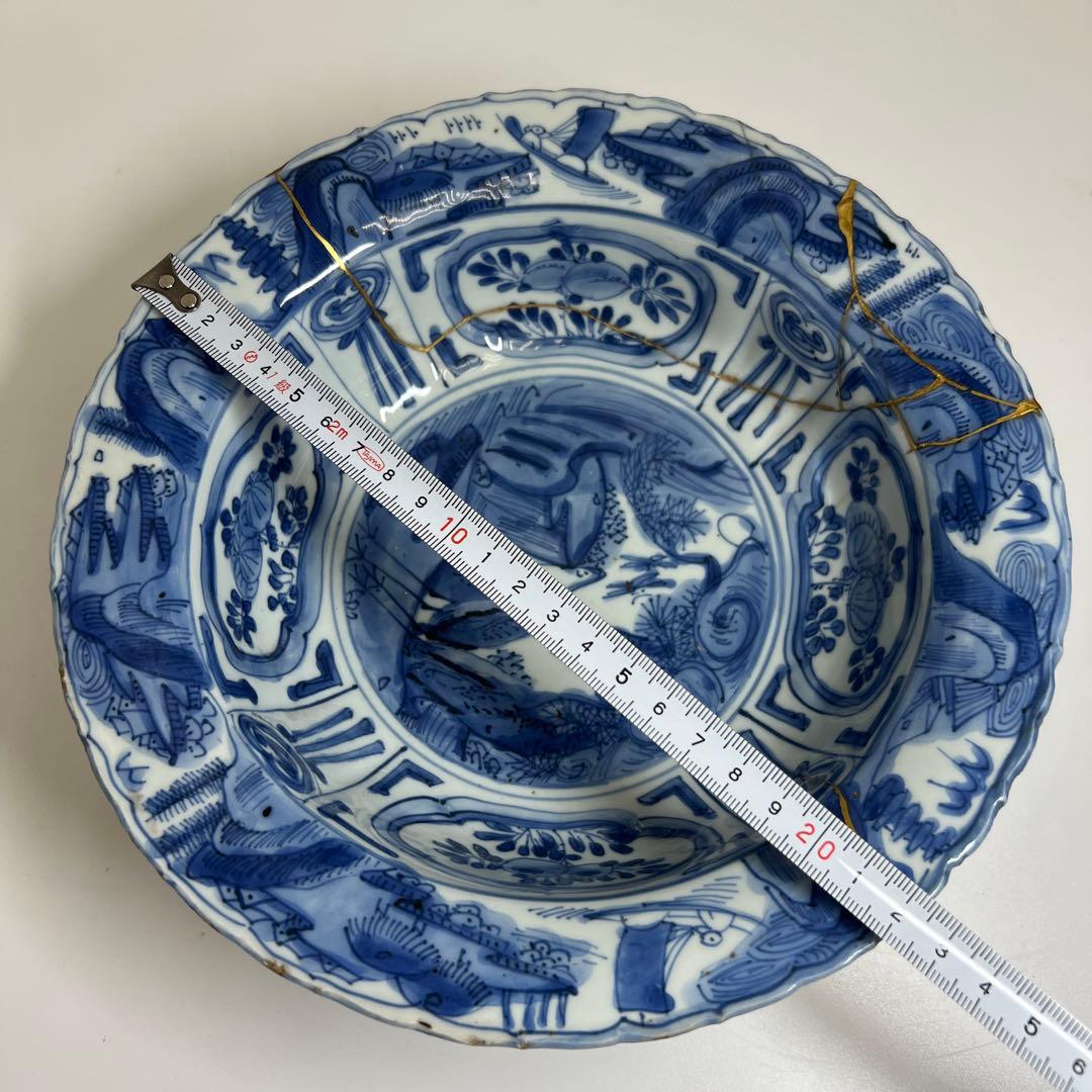 中国明時代　古染付芙蓉手カブト鉢　幅約22.5㎝　東Y8-0108☆2Fタルオ