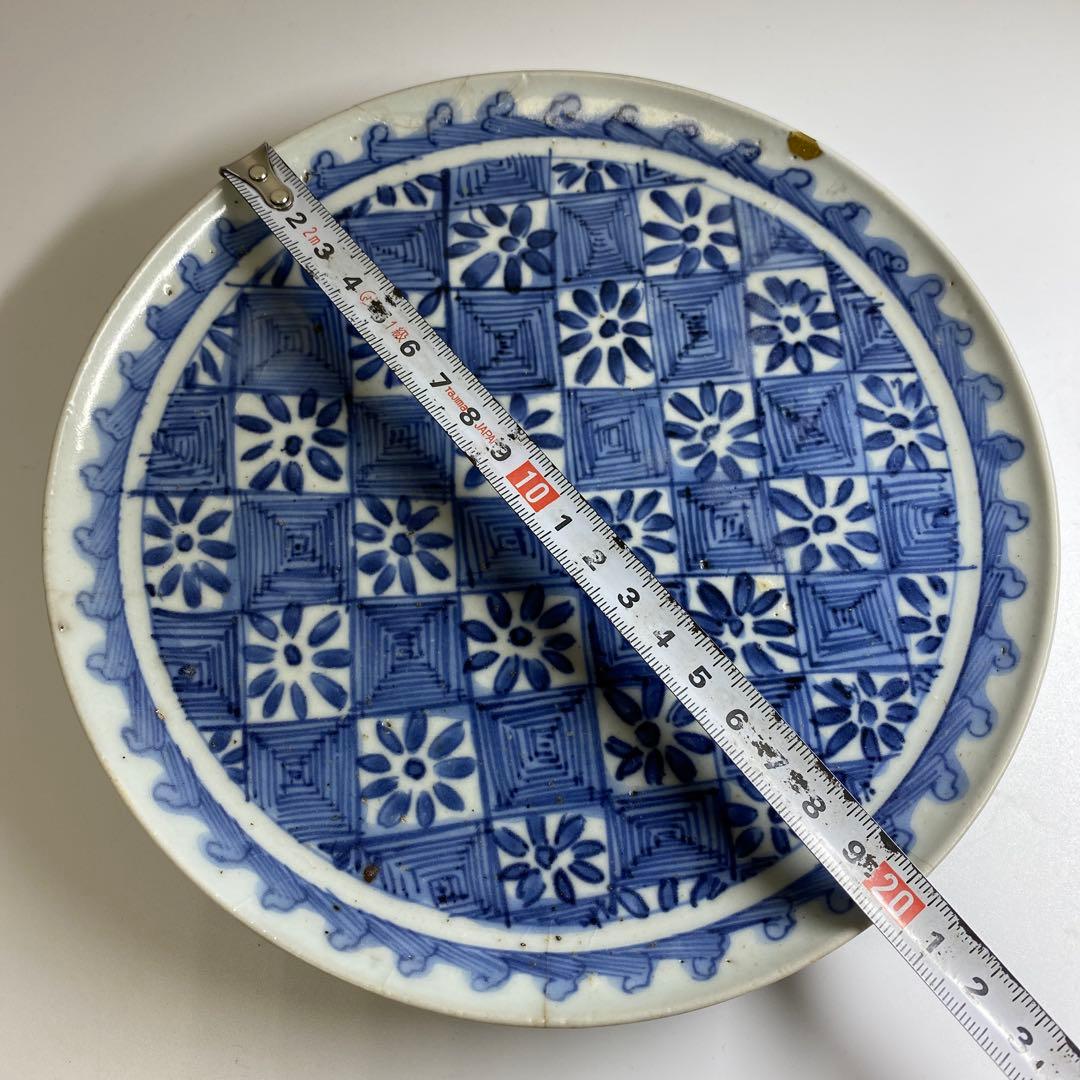 江戸初期　上手初期伊万里　染付中皿　合箱　約20㎝　東Y7-0331☆2Fトトヒ