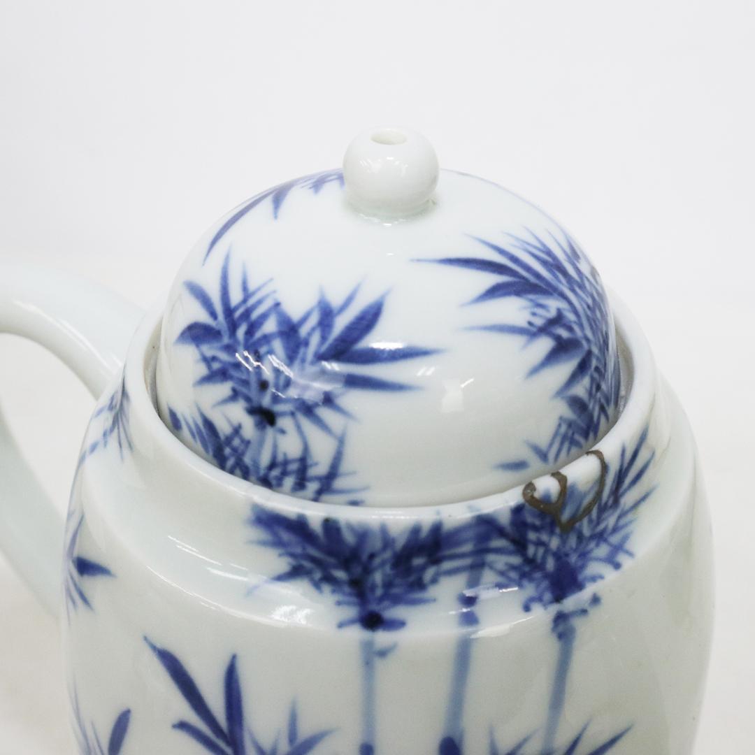 平安春峰造 青華竹笹文 水注 煎茶道具 金継有り