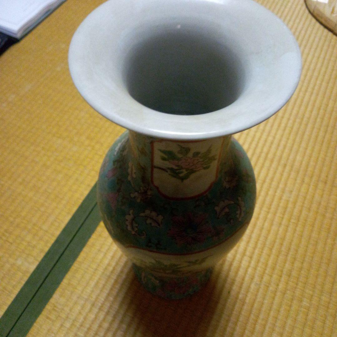 青と緑の花模様 陶器花瓶 約46cm