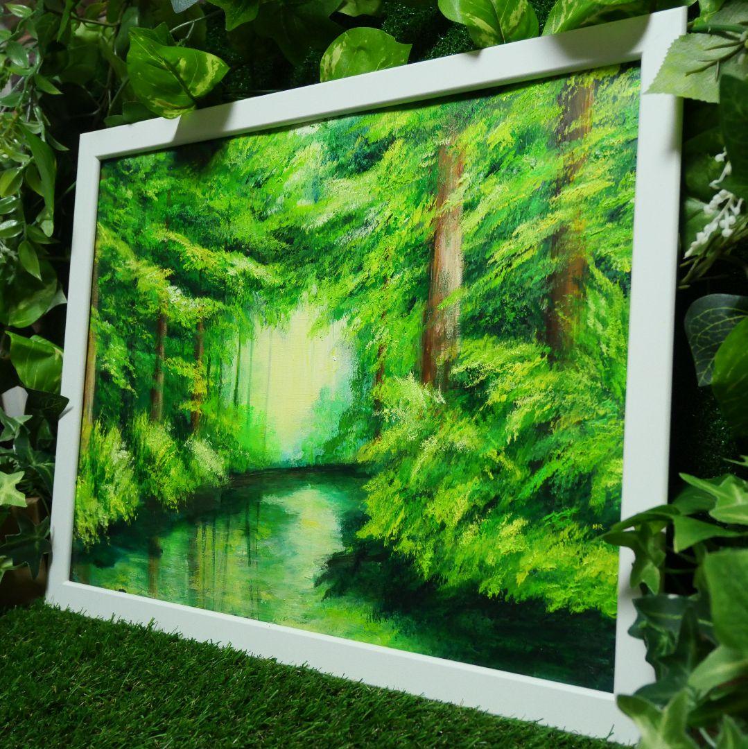 油絵 絵画 【緑の湖】