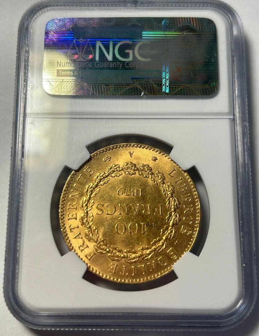 1879A フランス G100フラン　エンゼル金貨　NGC MS63