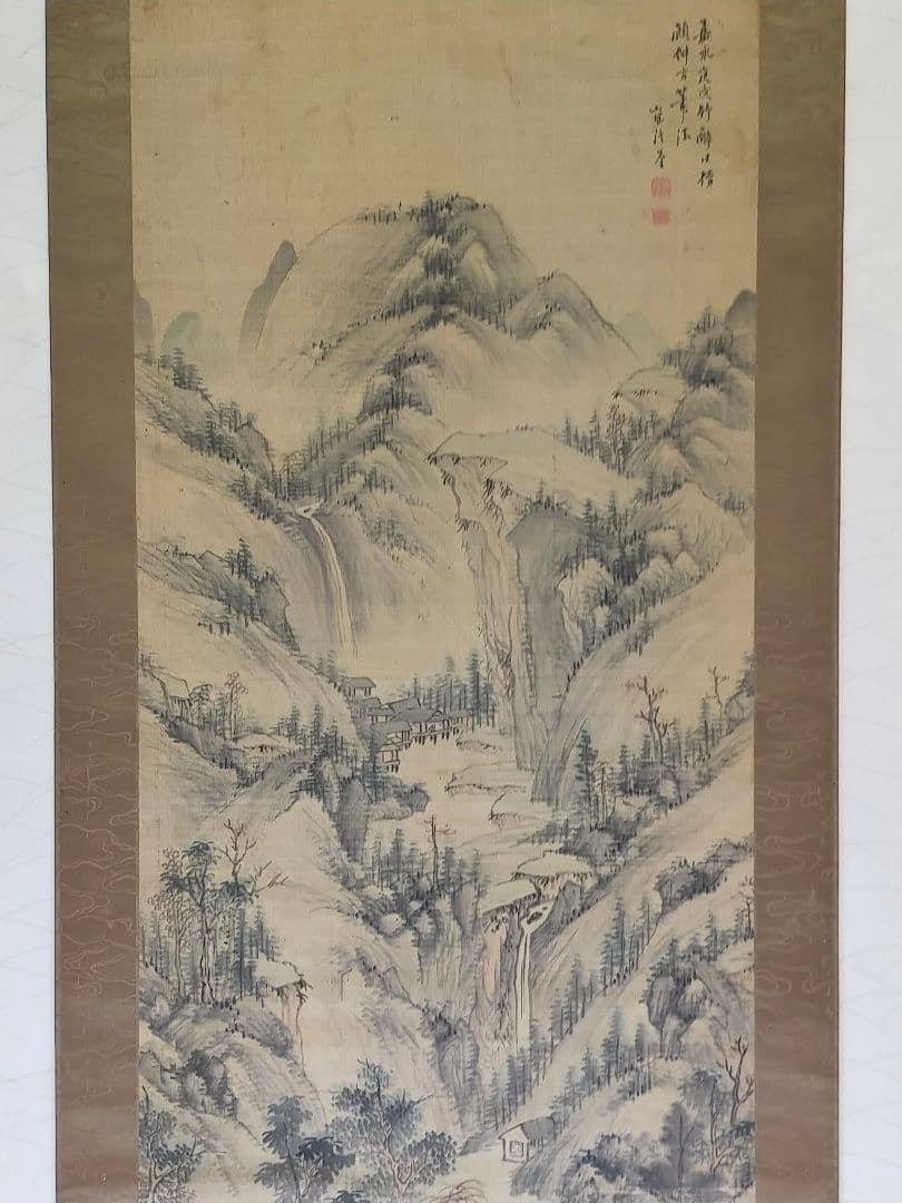 ♥掛軸【長谷川嵐渓】山水図　掛け軸　骨董　古玩　中国