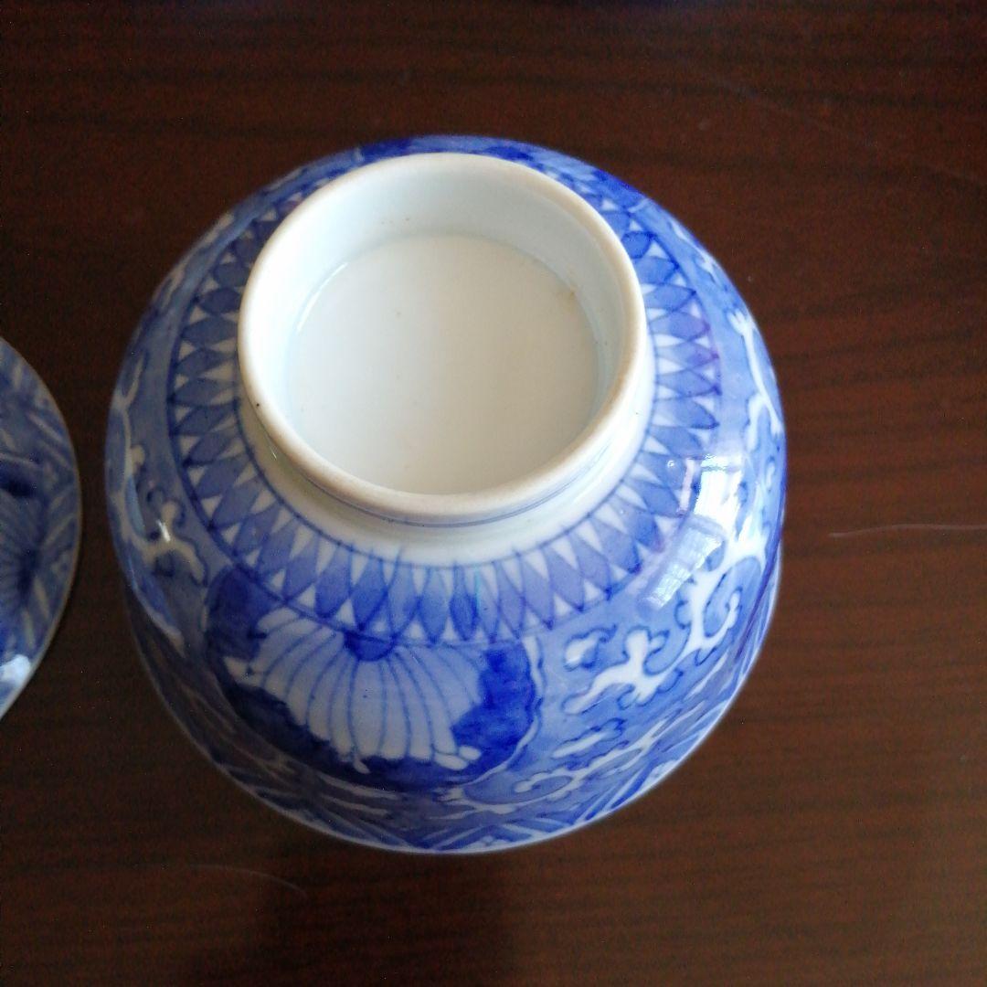 古伊万里　染付総模様蓋付碗　15客　10.8cm　江戸後期