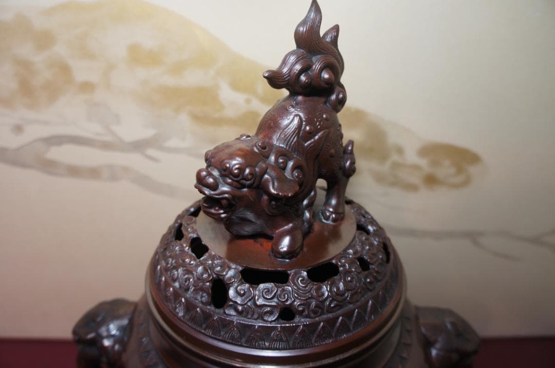 専用★美品 高岡銅器 瑞峰作 新特大 花鳥 高級銅製香炉工芸作家造 送料込み