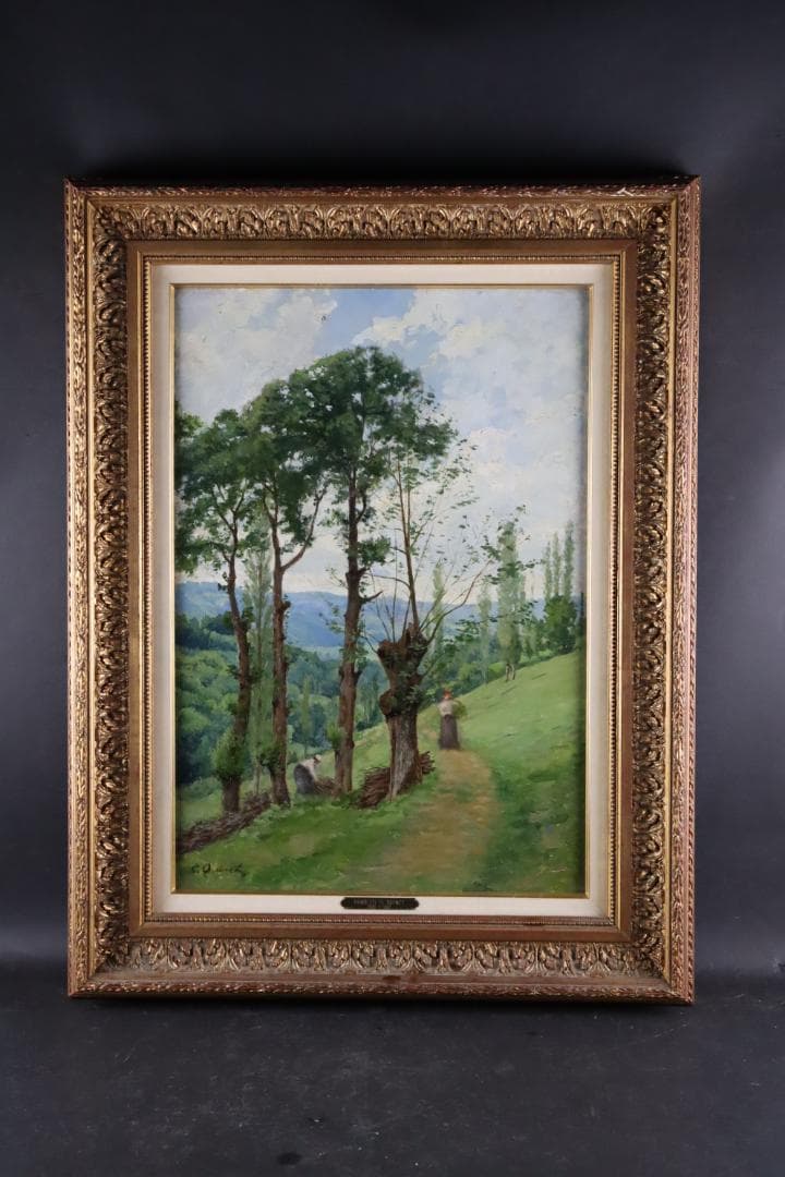 真作保証 19世紀古画 Charles-HenriQuinet 風景画油彩10号