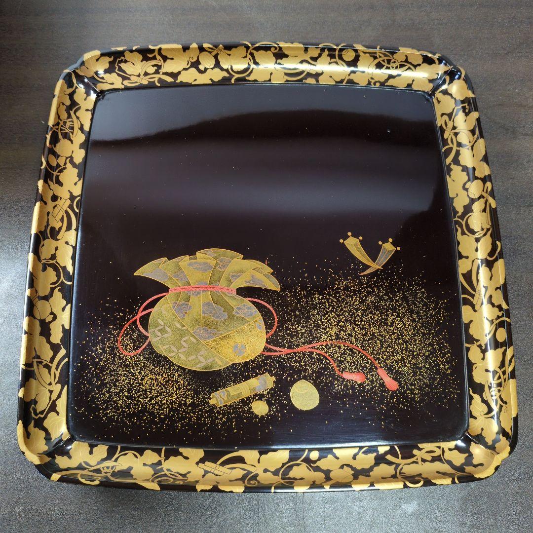 T*i様 時代 金銀蒔絵 宝尽し唐草文 足付き 盆 五客