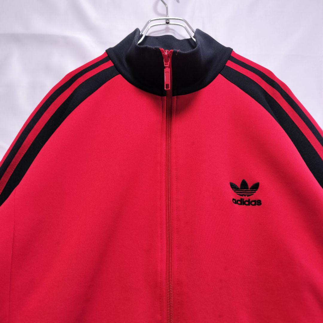 ★人気　アディダス　ジャージ　トラックジャケット　刺繍ロゴ　レッド×ブラックL