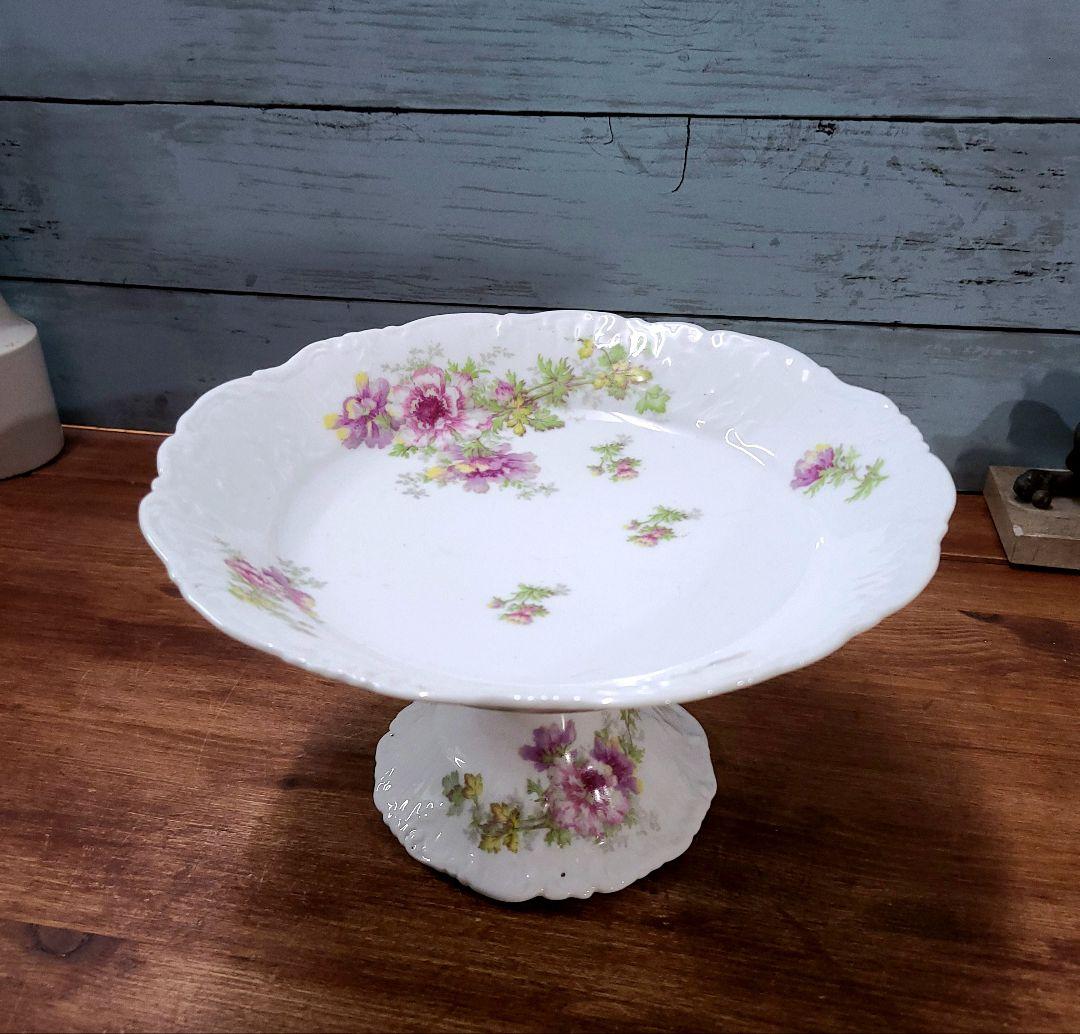 フランスアンティーク コンポティエ プレート 花リム インテリア フランス製 花