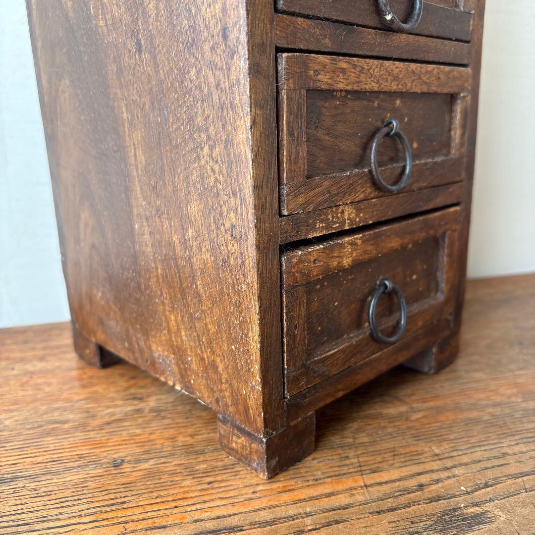 木製 引き出し 6杯 縦長 インド アジアン家具 小物入れ ミニ箪笥 チェスト