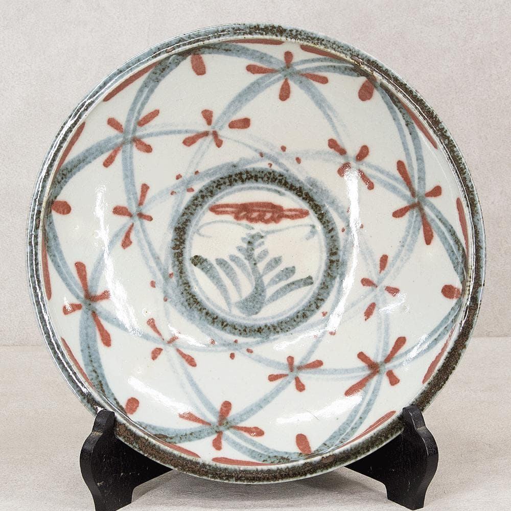 河井久 飾り皿 大皿「花紋鉢」直径34.1cm 共箱 河井寛次郎・河井武一に師事