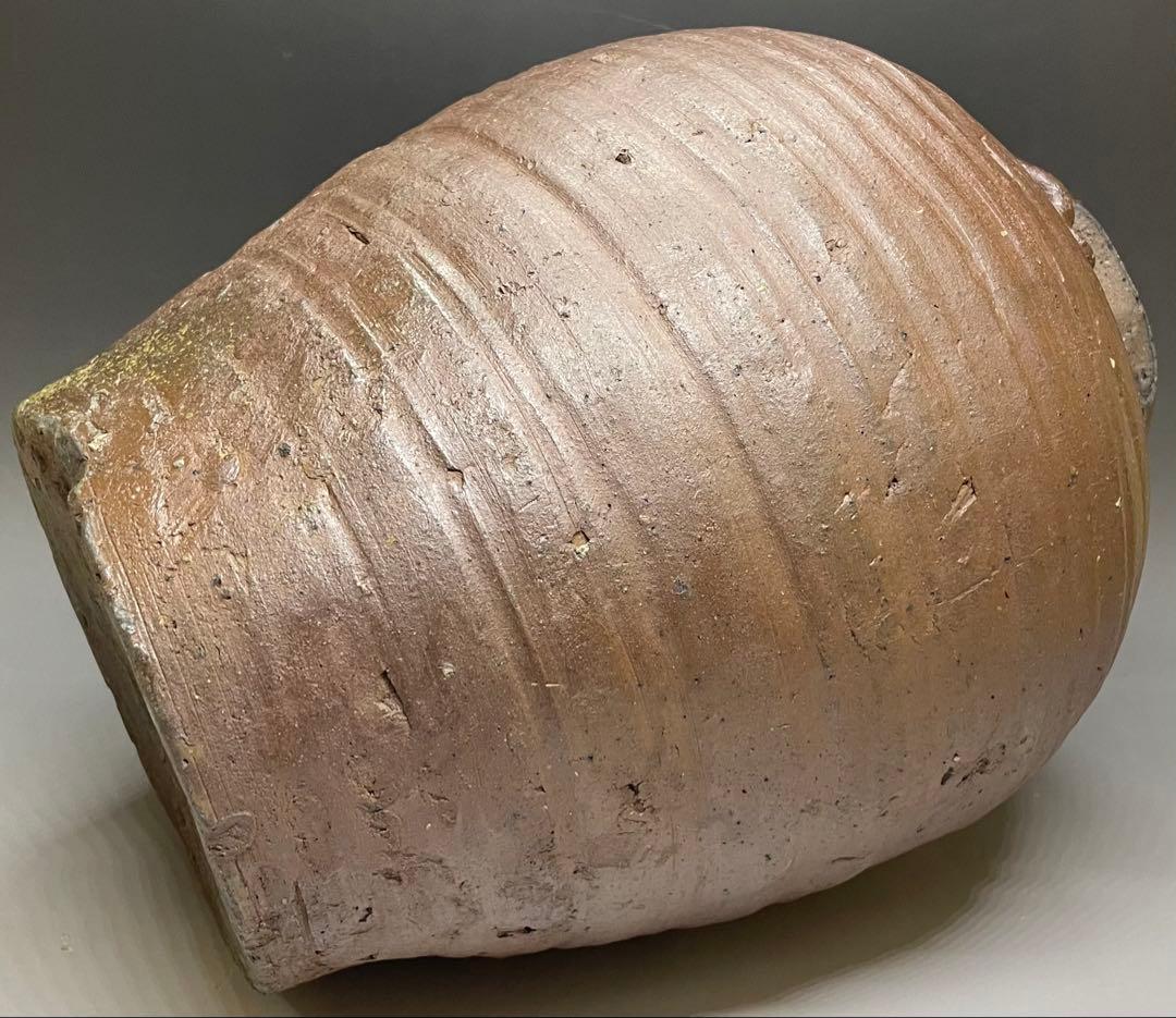 極メ　桂又三郎織　古備前　三耳壺　室町末期　下駄高台　鑑定書付　p9113