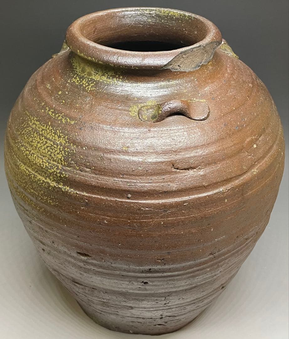 極メ　桂又三郎織　古備前　三耳壺　室町末期　下駄高台　鑑定書付　p9113