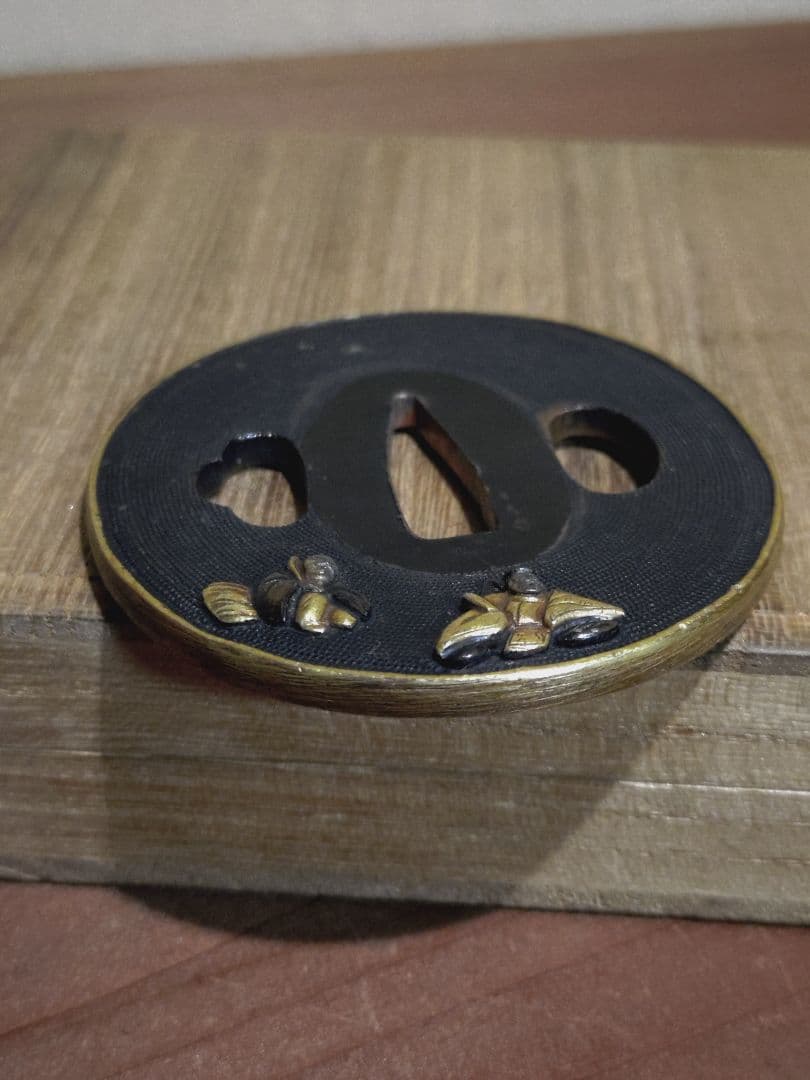 赤銅 魚子地 象嵌 人物 鍔 武者 僧侶 金工 武具 刀装具