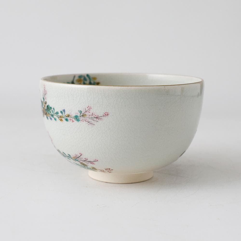 九谷 末川泉山 庄三写 色絵金彩 草花 茶碗 共箱 共布 栞 茶道具