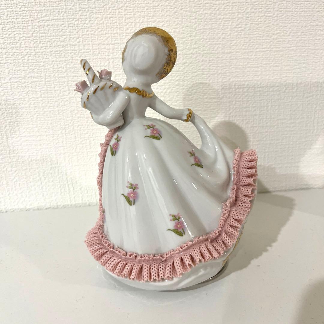 オルゴール アンティーク 陶器製女性像