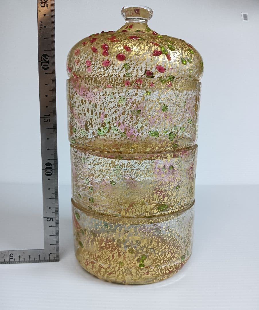 希少　琉球ガラス　金箔 3段キャニスター