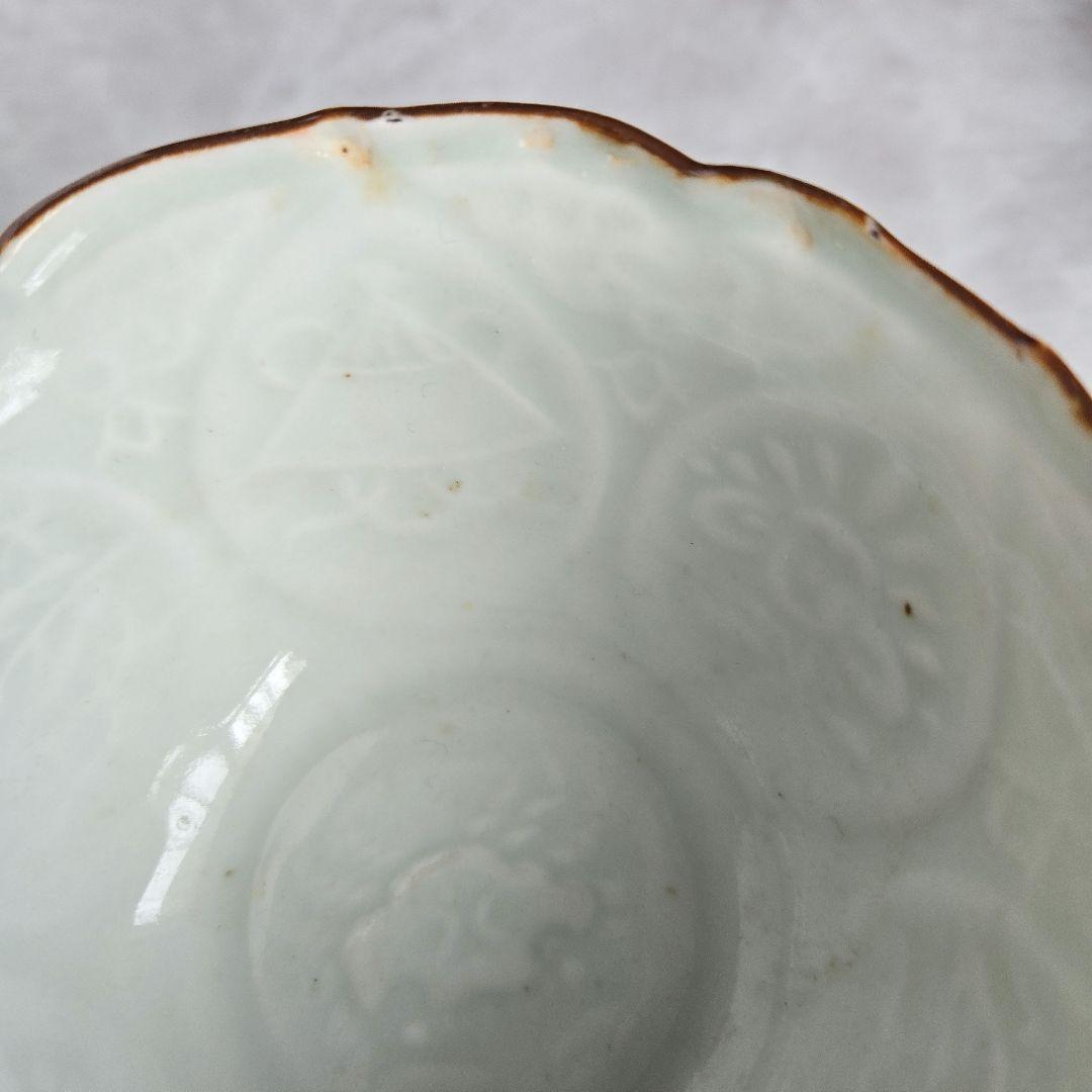 古伊万里　色絵　柘榴　向付　陽刻　猪口　江戸時代　骨董　金継ぎ　アンティーク