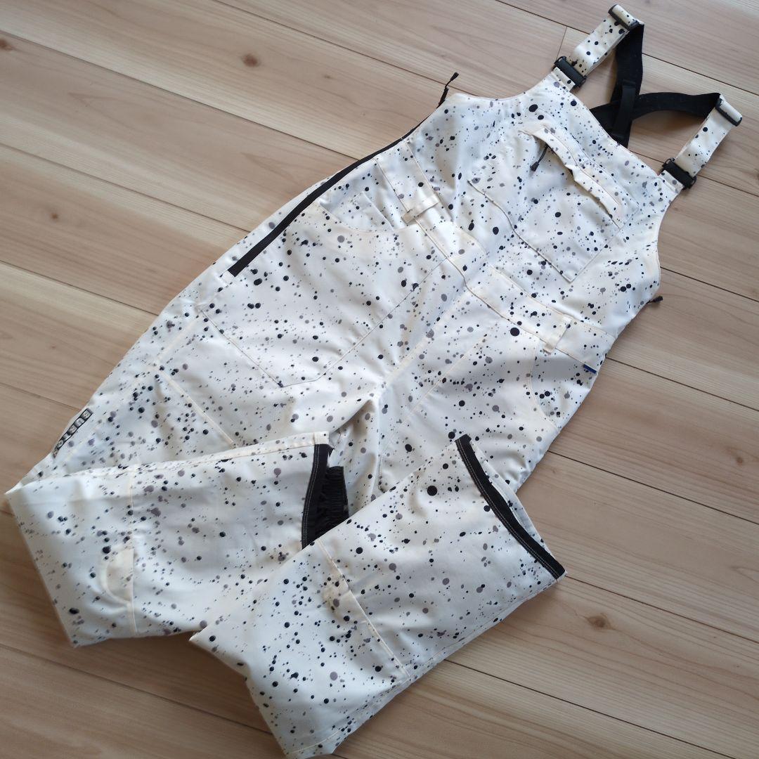 美品　Burton スノーボードウェア ホワイト スプラッター　ビブパンツ