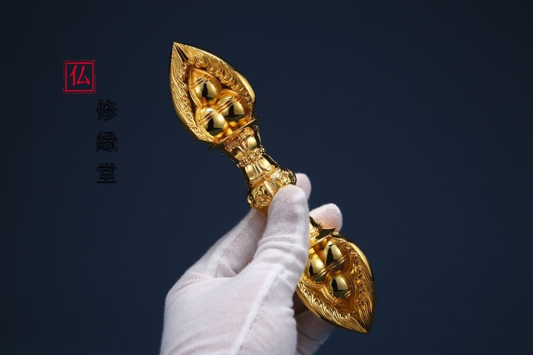 【修縁堂】密教法具摩宝珠鬼面杵中空は入蔵可能です2頭の炎の玉は開けることができる