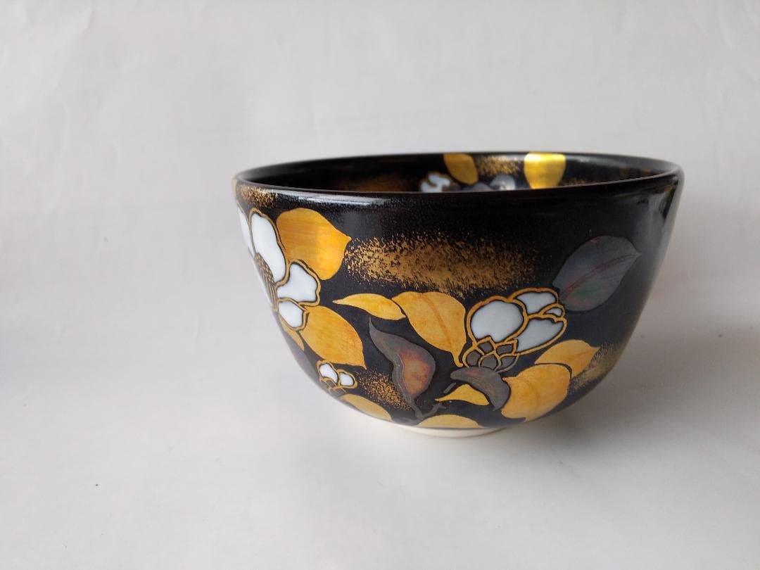 押小路窯 庄左ェ門 作 色絵 「 椿 」茶碗 押小路焼 共箱 栞 抹茶碗 新品