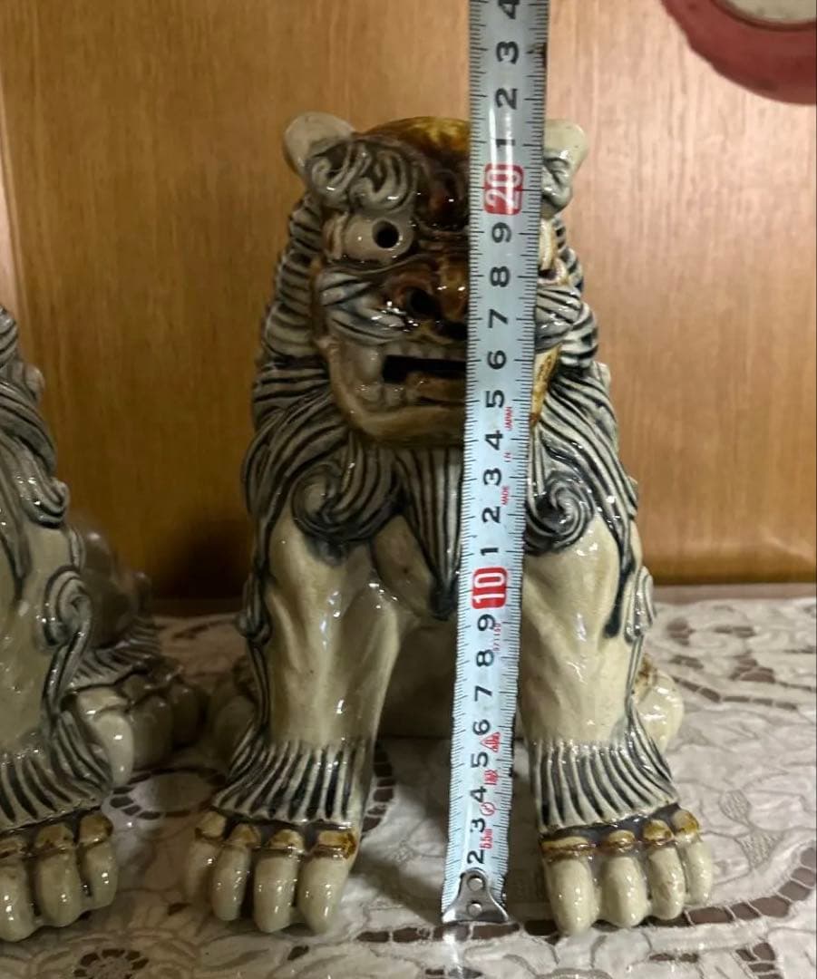 シーサー獅子の陶器像 2体セット