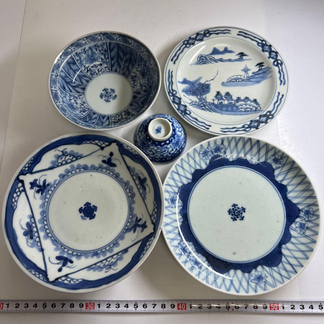 古伊万里　染付上手中皿5枚　東Y8-0106①タカチ