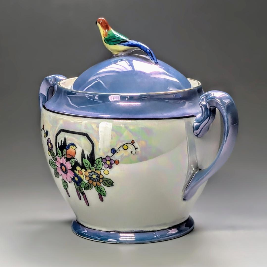 オールドノリタケ アールデコ期大銘品 シリルシー 鳥フィギュリン摘シュガーポット