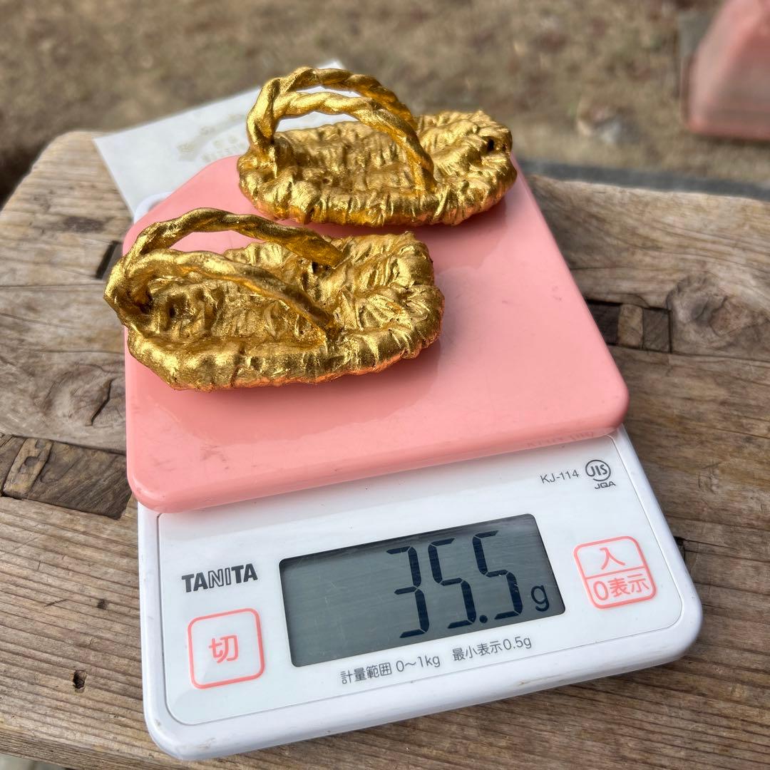 木箱入金のわらじ(純金箔)999.9 縁起物 純金 商売繁盛 学業向上 置物